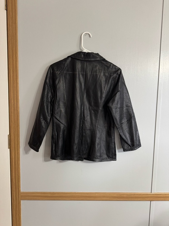 Marc Cain Black Perforated Leather Blazer Jacket Size Small - Picture 2 of 12